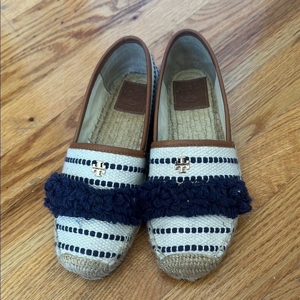 Tory Burch Navy and White Espadrilles Size 5